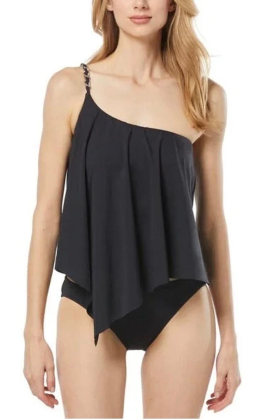 Michael Kors Black Chain trim One Shoulder Tankini S NWT